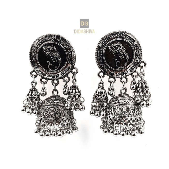 German Silver Ganesha Vakrtund Jhumka Dangler Earrings