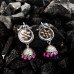 German Silver flower Colourful Jhumaki Dangler Earrings