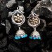 German Silver flower Colourful Jhumaki Dangler Earrings