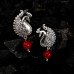 Silver-Plated Peacock Shaped Drop Earrings