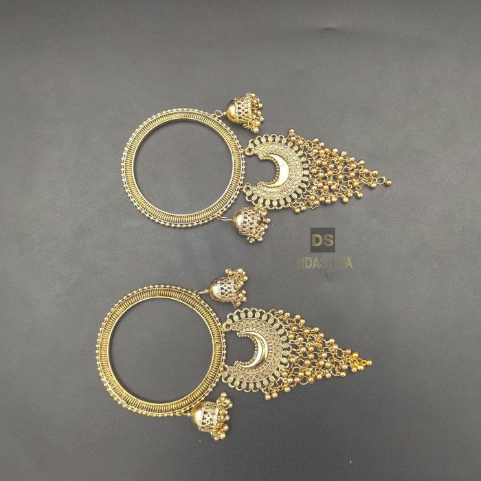 Oxidised Golden Plated Bangle Set with Long Jhumaka Latkan